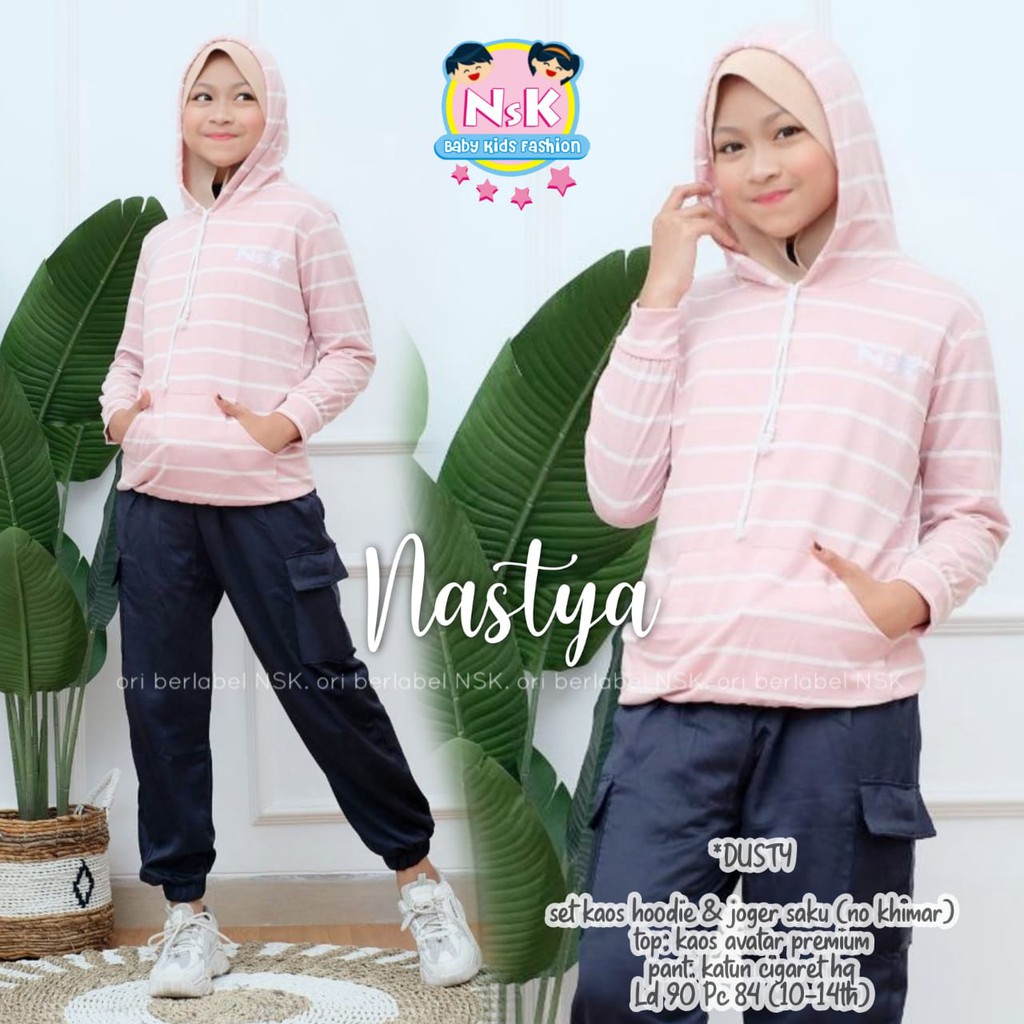 COD Setelan Kaos Hoodie Dan Celana Joger Saku Anak Remaja Nastya Set_Kiddos Kids