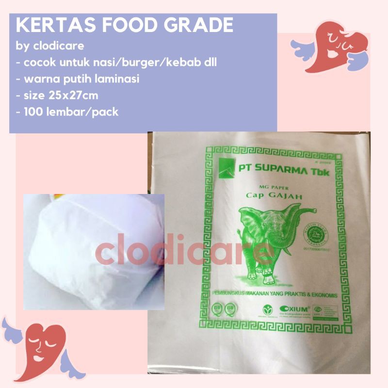 

Kertas Nasi Burger Kebab KFC Food Grade Makanan Warna Putih Cap Gajah isi 100