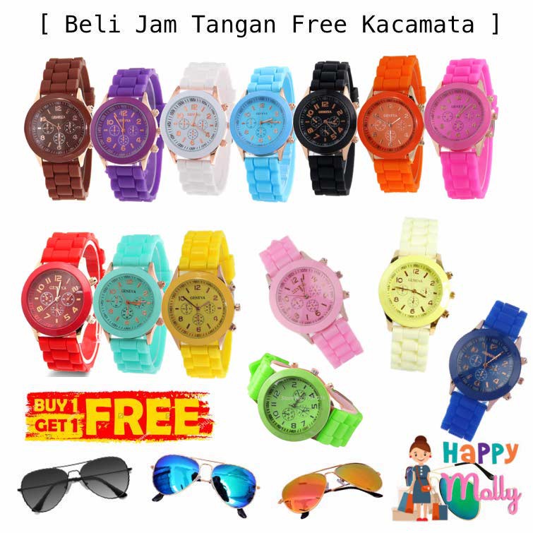 Geneva Fashion Strap Rubber Jam Tangan Wanita dan Pria Free Kacamata ( Group ) - KRT_FREE