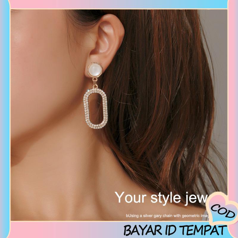 COD❤️ Klip Telinga Berlian Penuh Geometris yang Cocok untuk Semua Anting Opal Wanita-A.one