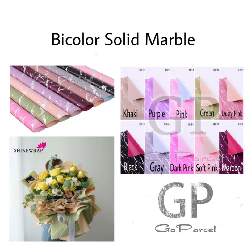 ( 5 Lembar ) BICOLOR SOLID MARBLE - FLOWER WRAPPING PAPER KOREAN CELLOPHANE PLASTIC WATERPROOF/ KERTAS BUNGA MARMER/ BUKET DOUBLE COLOR