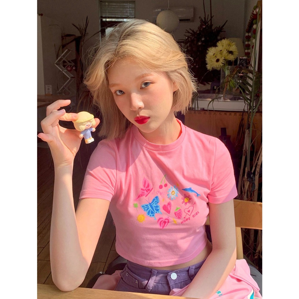 Lucu girly T-shirt lengan pendek musim panas baru manis hot girl Amerika slimming kemeja lengan pend