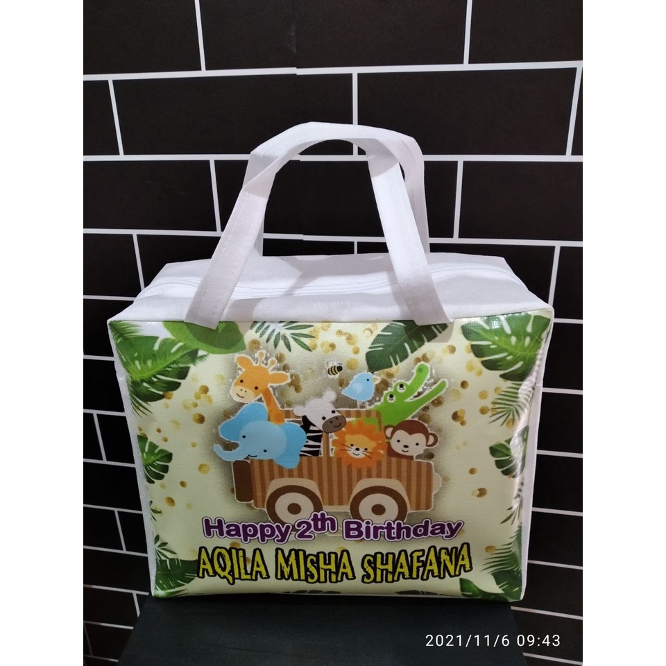 

tas resleting berkat 22x20x25 / goodiebag ulang tahun / tas ulang tahun / hampers custom desain