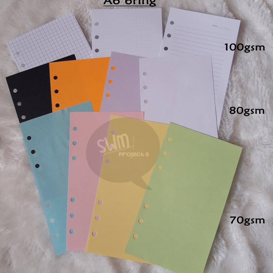 

SQ690 A6 6ring - isi binder refill loose leaf kertas file filler color warna polos bergaris kotak titik Ori