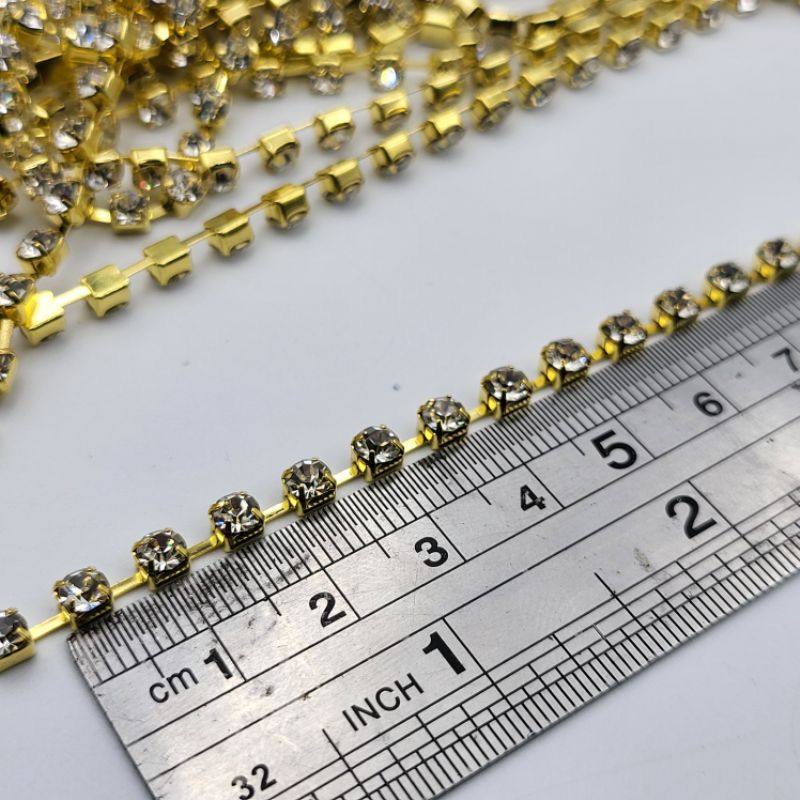 APLIKASI SS 16 RANTAI CANGKANG UKURAN 4 MM RENGGANG WARNA GOLD EMAS PER METER KUALITAS BAGUS KILAU GRADE AA