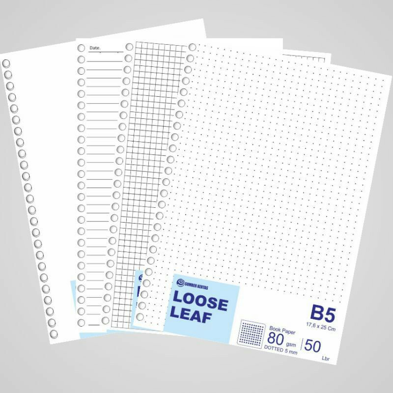 

LOOSE LEAF BOOKPAPER 80 GSM B5#RULLED#DOTTED#gird#blank#bukumurah#bukutulis#alatkantor#stationary