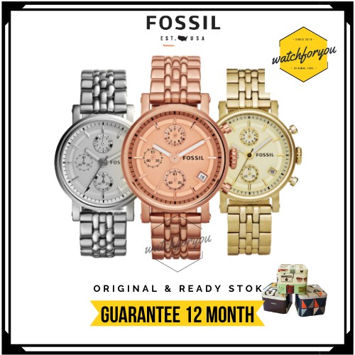 Jam Tangan Wanita Original Boyfriend Chronograph Stainless Steel 38mm + Tin Box Original ES3380 ES21