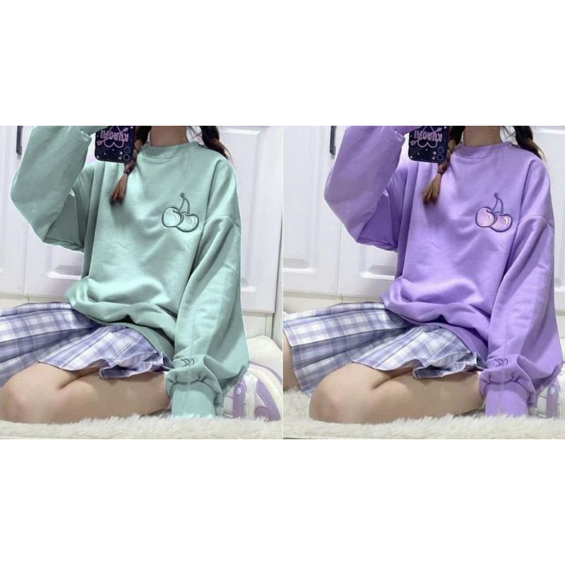 SWEATER WANITA CHERRY CUTE /// CREWNECK WANITA LUCU FLEECE TEBAL KEKINIAN TERBARU&quot;