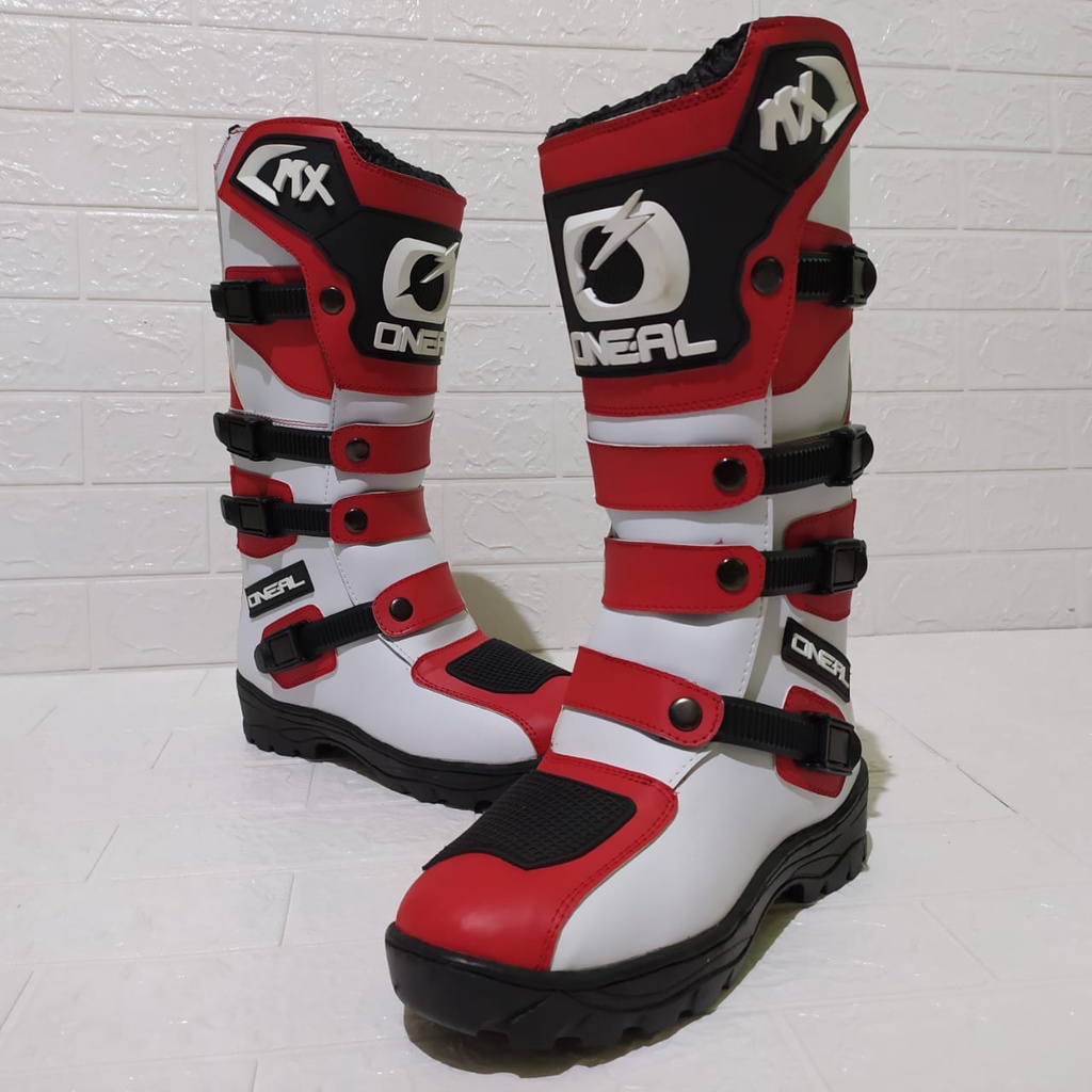 sepatu trail cross adventure logo 3D kualitas premium bots safety terlaris red white