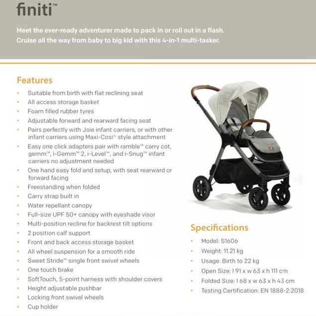 Joie Signature Finiti Stroller - Kereta Dorong Anak Bayi Finity Two Way Newborn Dua 2 Arah Hadap Ibu Kuat