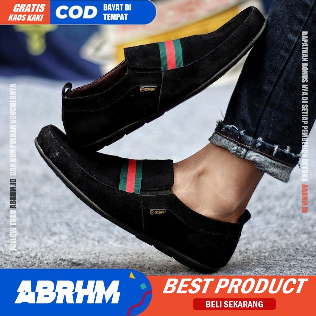 ABRHM x YOMI Sepatu Kasual Pria Sepatu Casual Pria Kantor Kerja Loafers Fashion Kulit Asli Suede Sepatu Slop Anti Slip Sepatu Semi Formal Kuliah Kondangan Gaya keren Kekinian Murah Terlaris