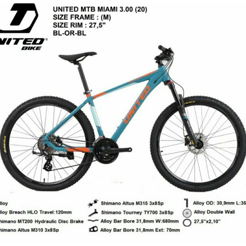 Sepeda gunung 27.5 United Miami 3.00 alloy