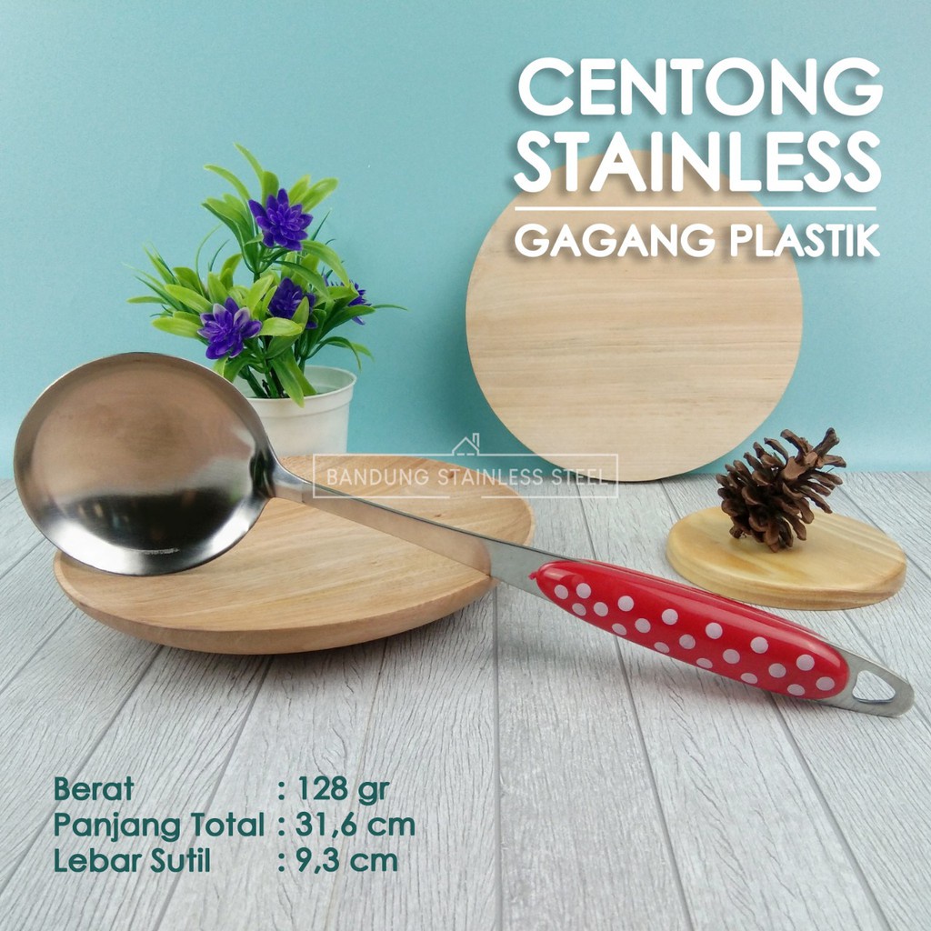 centong kuah sup, sayur stainless steel murah gagang plastik KW-W02