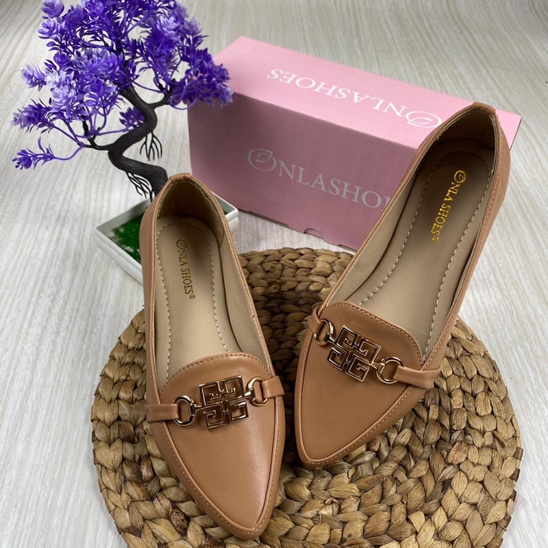 Onlashoes - Flatshoes Wanita sepatu kerja wanita terbaru sol karet KODE LB33