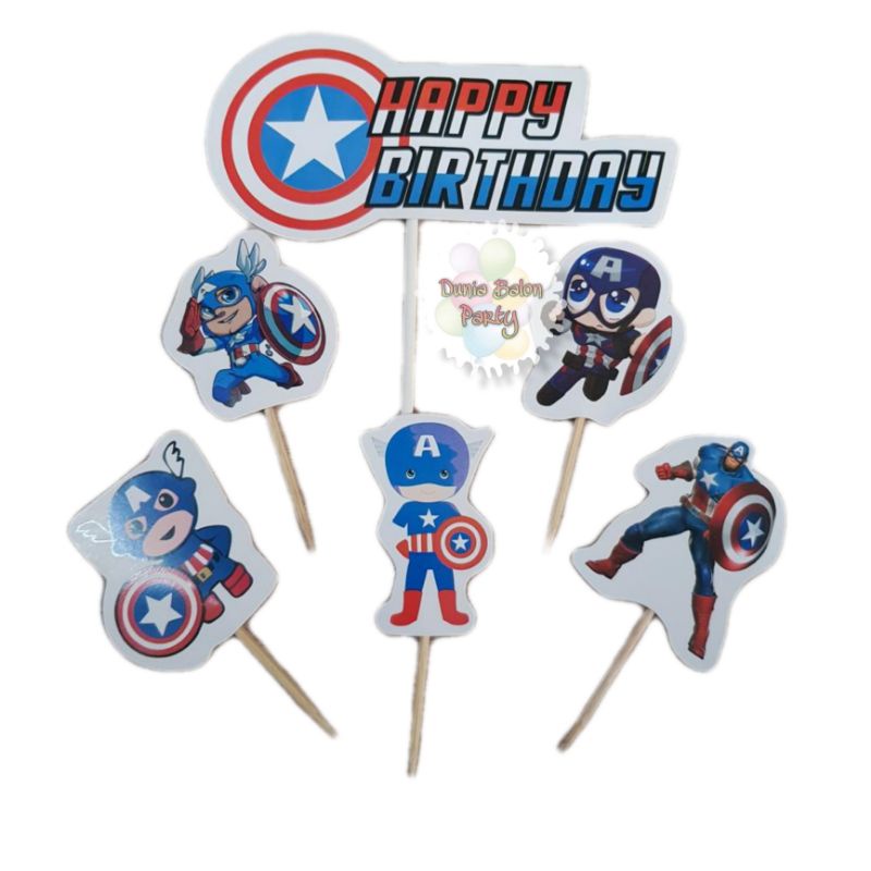 Cake Topper Happy Birthday / Hiasan Kue Captain Amerika