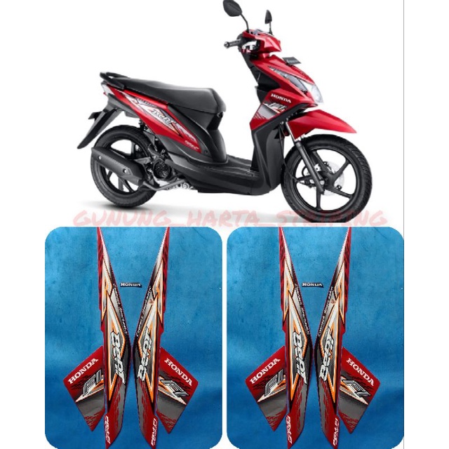 Striping Stiker Lis Les Body Motor Full Set Honda Beat FI 2014 Standar Original Warna Merah