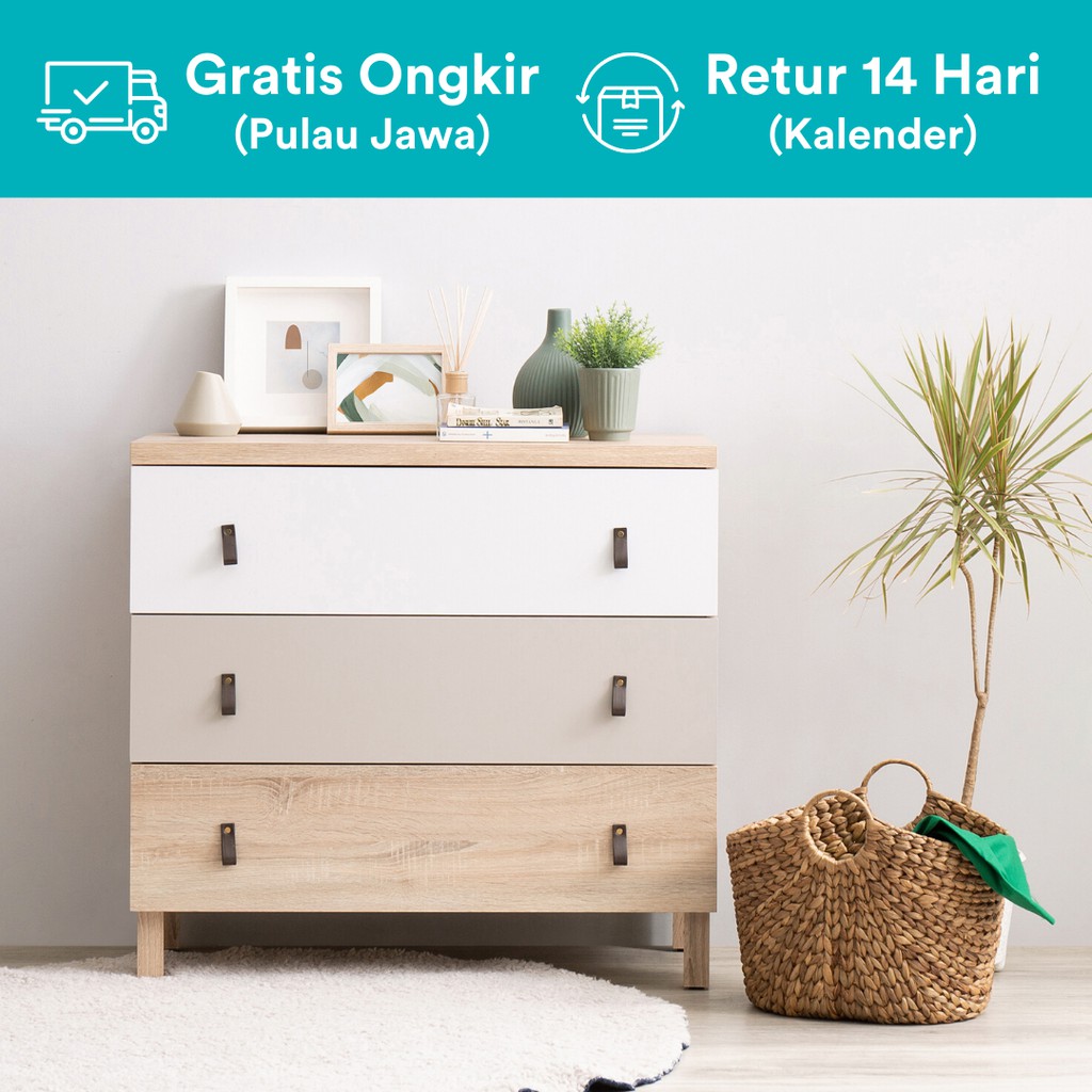 Dekoruma Runa Lemari Laci Kayu Olahan 3 Susun Serbaguna Minimalis - Chest of Drawers