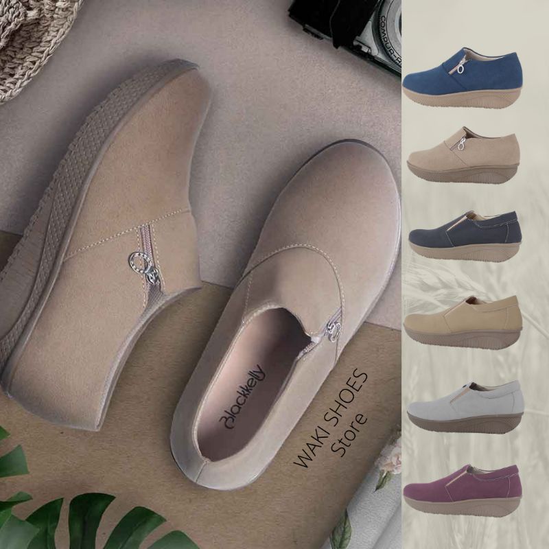 sepatu kasual wanita slip on Wedges Kantoran - Sepatu Wanita Footwear AQILA Ori