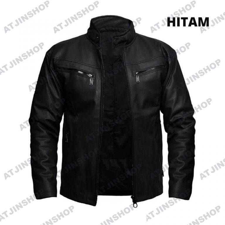 Atjin-Jaket kulit Motor Pria Model Racing Bahan Ferrari [ Full Black dan Full Brown]