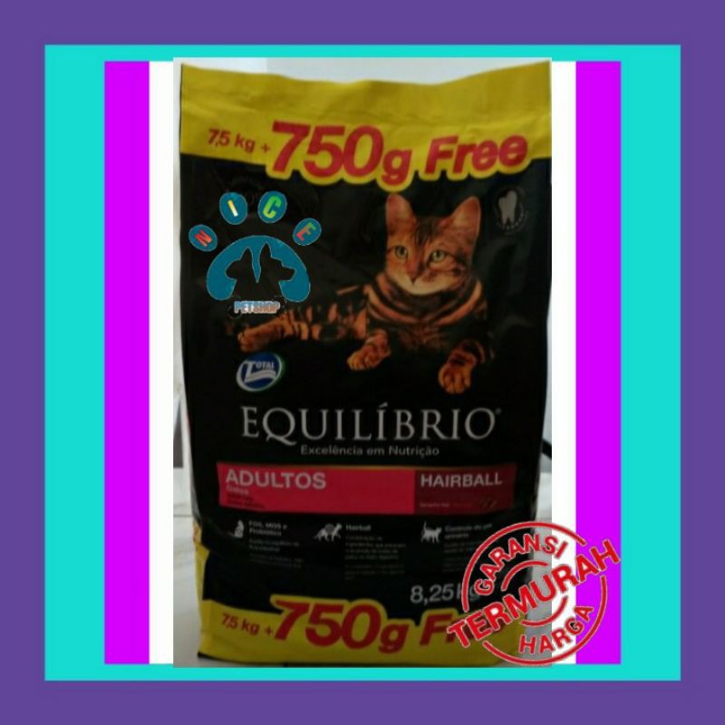 Equilibrio adult Hairball 7,5 kg free 750 gr Paket 6 Karung Makanan Kucing Khusus Grab Gojeg Only