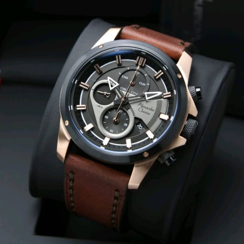 Jam Tangan Alexandre Christie AC 6593 Pria / AC6593 MC Black Rosegold Original