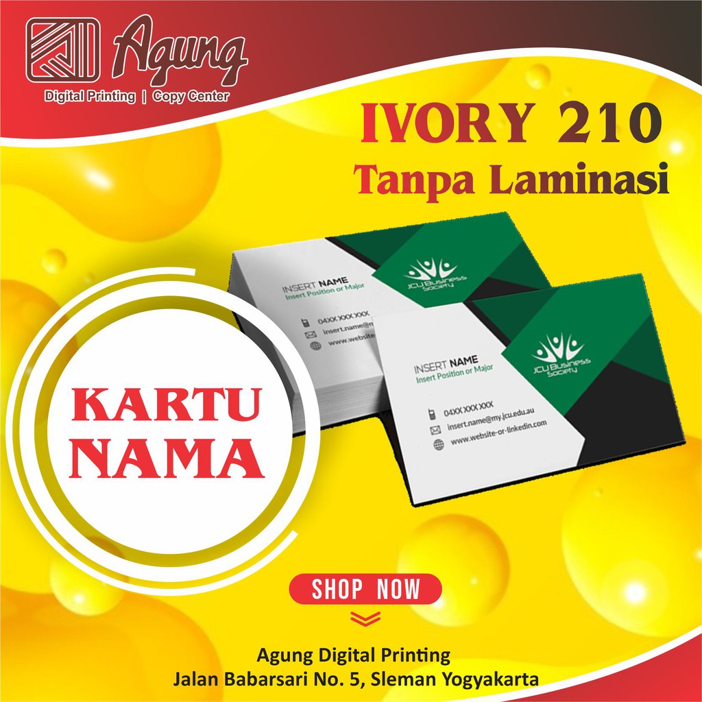 

KARTU NAMA + BOX ISI 100 LEMBAR CUSTOM BAHAN IVORY 210 CETAK 1 MUKA