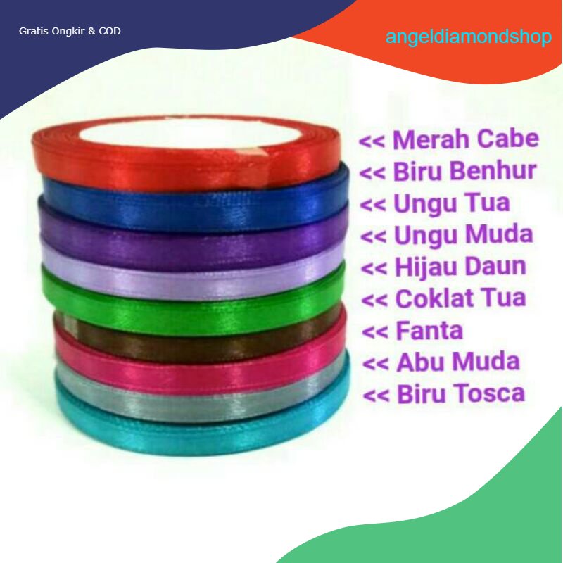 COD Pita satin warna kecil 1/4 inch (0,6 cm) PER ROLL