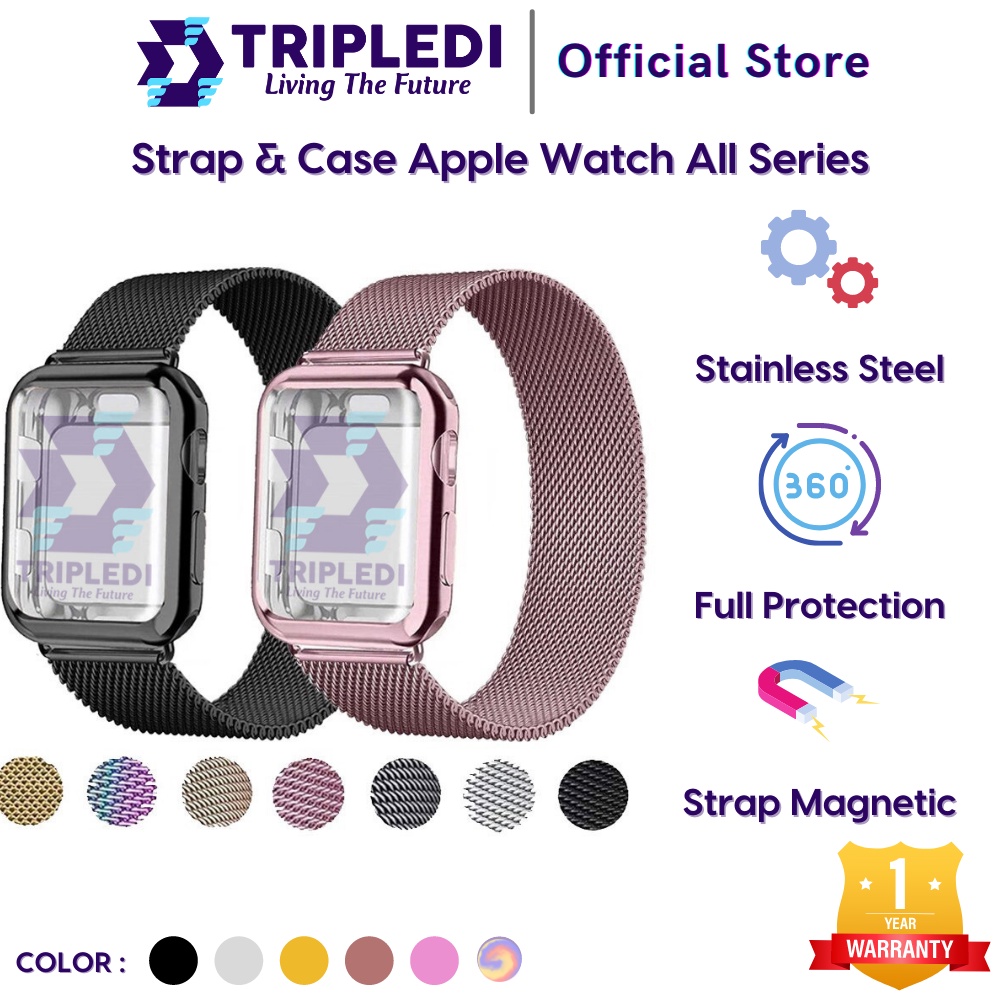 tripledi strap apple watch series 1 2 3 4 5 6 7 se milanese loop stainless steel case iwatch size 38