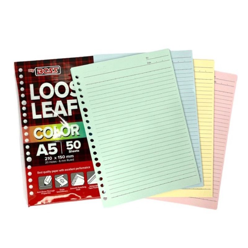 

Kertas File Binder A5 Rainbow MIX 4 WARNA LOOSE LEAF COLOR BIG BOSS Campur 4 Warna