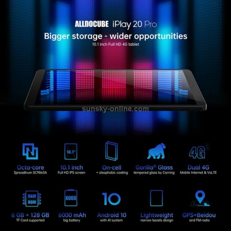 Alldocube iPlay 20 Pro 4G LTE 6/128GB Octacore Tablet 10.1" Android 10
