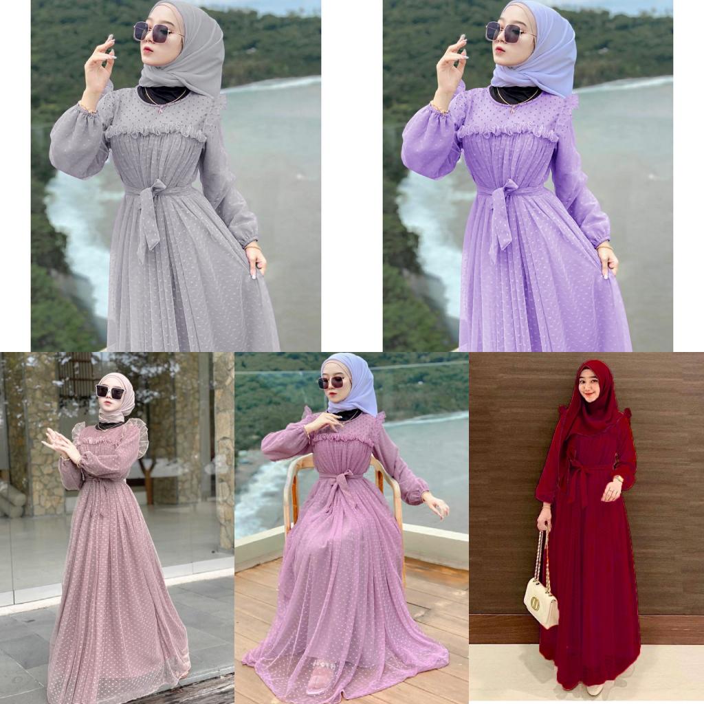 COD - MARBELA Dress Gamis Maxi Brukat Doty Polka Pesta Kondangan Muslim Wanita LD100 / DRESS MELANI TILE