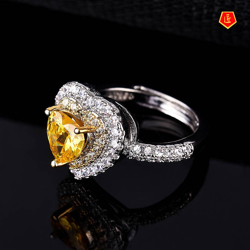 [Ready Stock]Luxury Citrine Love Heart-Shaped Open Ring