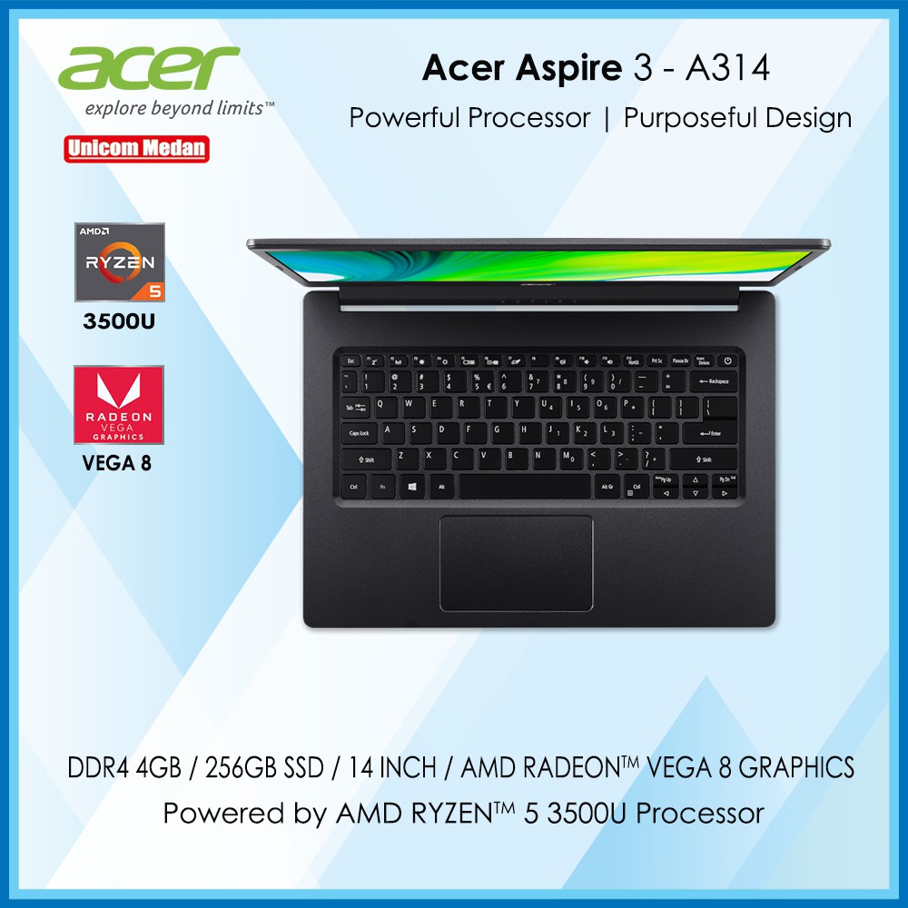 Acer Aspire 3 A314 AMD Ryzen 5 3500U |DDR4 4GB | 256GB SSD | Vega 8