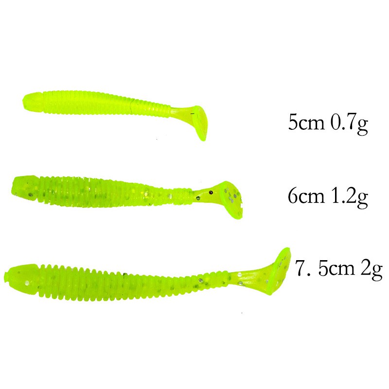 10pcs / lot Umpan Pancing Soft Bait Bentuk Cacing Bahan Karet Silikon Ukuran 50mm 0.7g