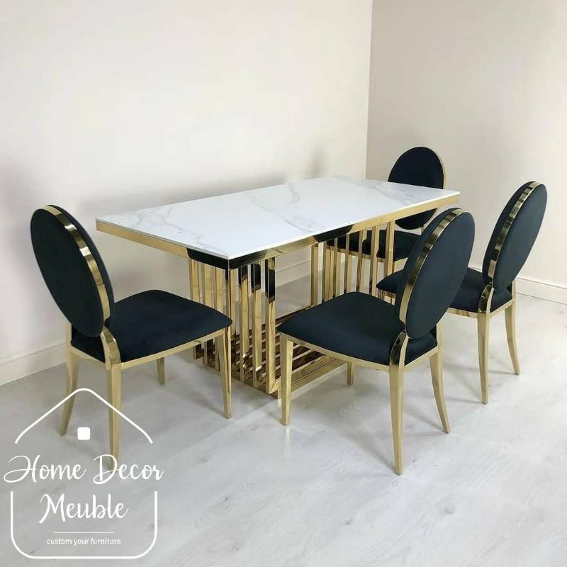 Set meja makan stainless, meja makan besi, meja makan minimalis