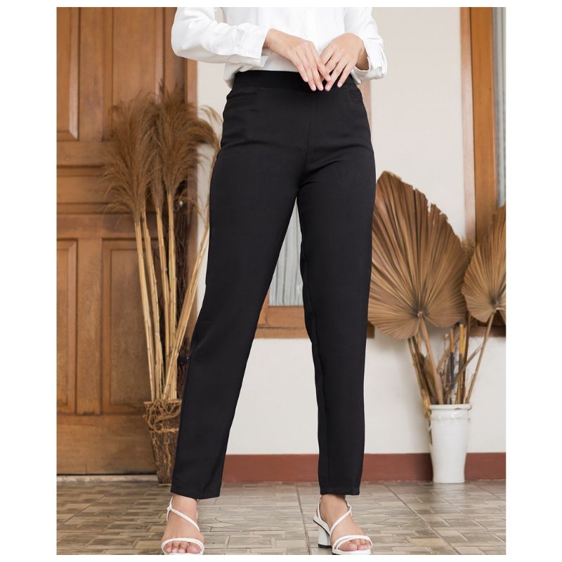 celana scuba pensil / celana kerja wanita kantor formal hitam putih model basic lurus bahan scuba street
