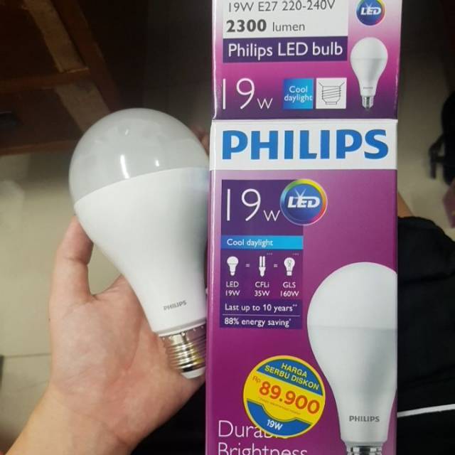  Lampu  led  bulb 19w 19  watt  19  w  Putih Philips  GARANSI 3 