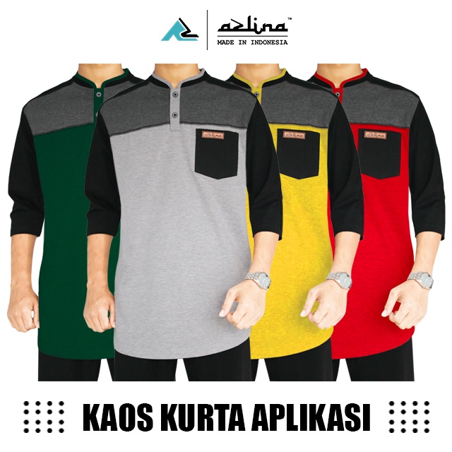 Baju Atasan Pria Kaos Koko Kurta Pakistan Dewasa Azlina Lengan 3/4 Bahan Cotton Combed 24s Original bisa COD