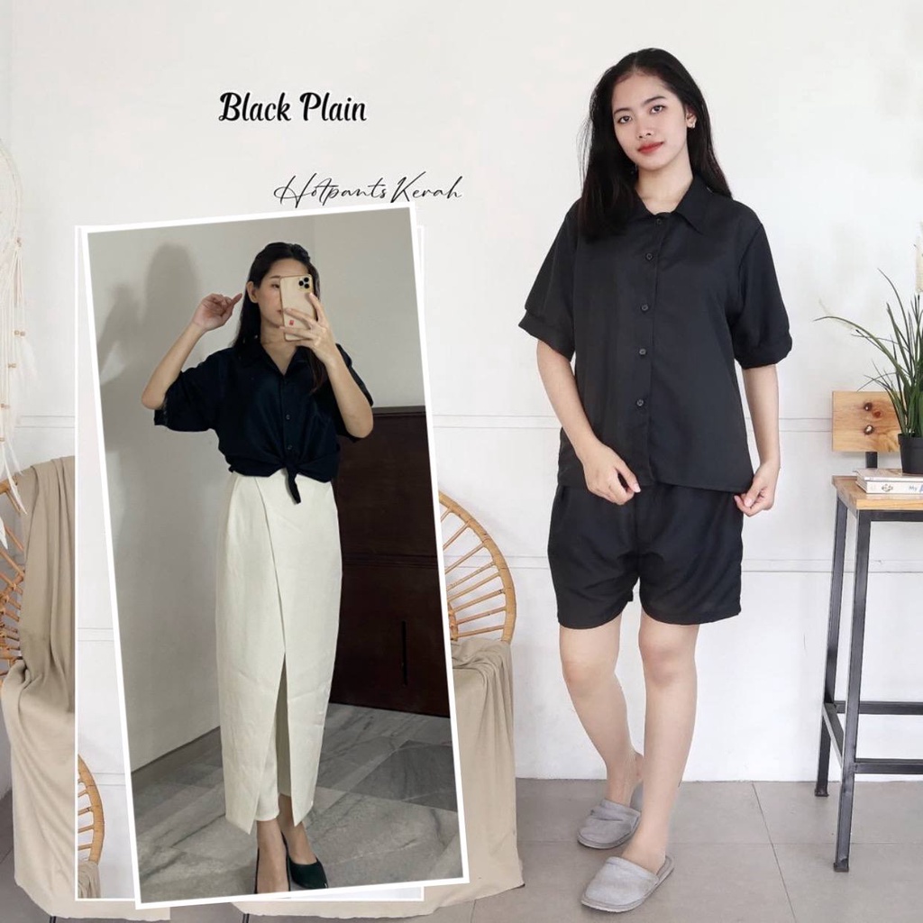 IZANY Piyama Dewasa Hotpant Lengan Balon / HP / Set Celana Pendek Dewasa banyak varian RAYON-BLACK PLAIN SA