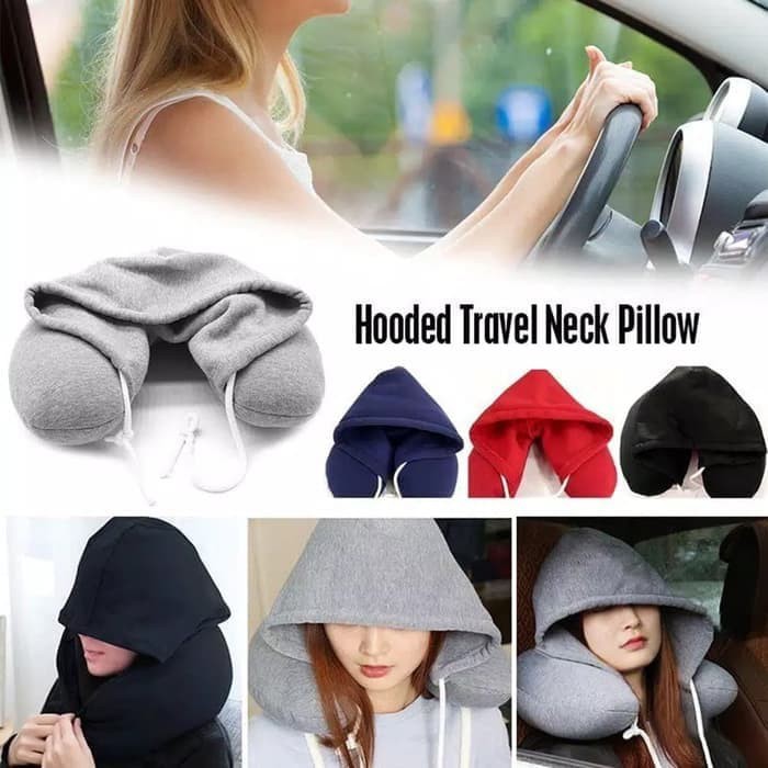 Bantal Leher Ber Topi Lembut Nyaman Dipakai Travel Pillow Hooded SoftU