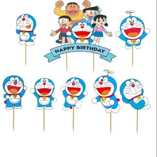 Topper Cake/Cupcake, Hiasan Kue Ulang Tahun, Motif Doraemon | Shopee