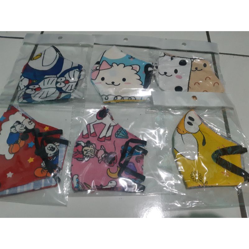 MASKER KAIN MOTIF ANAK EARLOOP COWO/CEWE ( 12 pcs random )