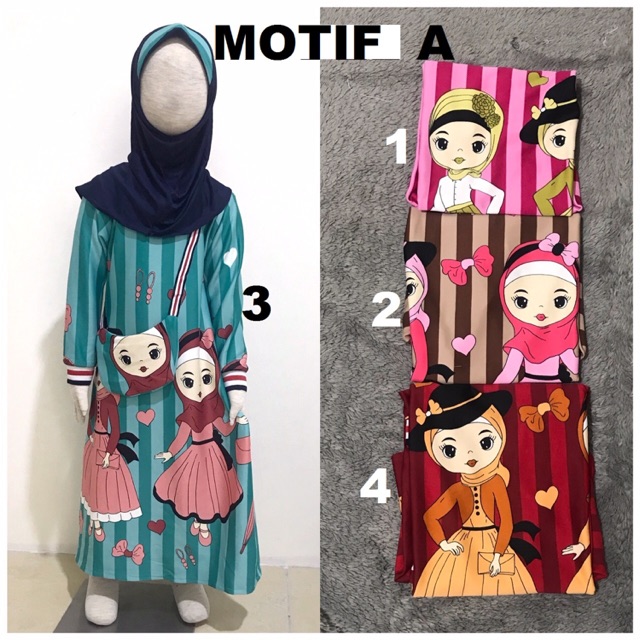 Gamis Anak / Baju Muslim Anak Scuba Motif