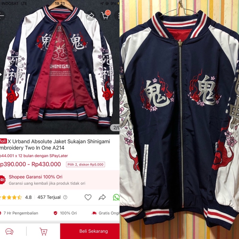 PRELOVED Jaket X Urban Absolute Sukajan Shinigami Embroidery Two In One A214 / PRELOVED Jaket 2 in o