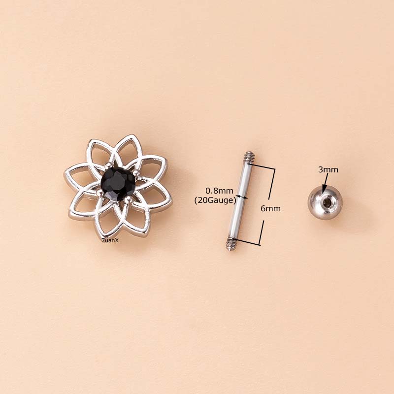 1pc Anting Stud Tindik Tulang Rawan Bentuk Bunga Palem Snowflake Hollow Out Bahan Stainless Steel Ukuran 6mm