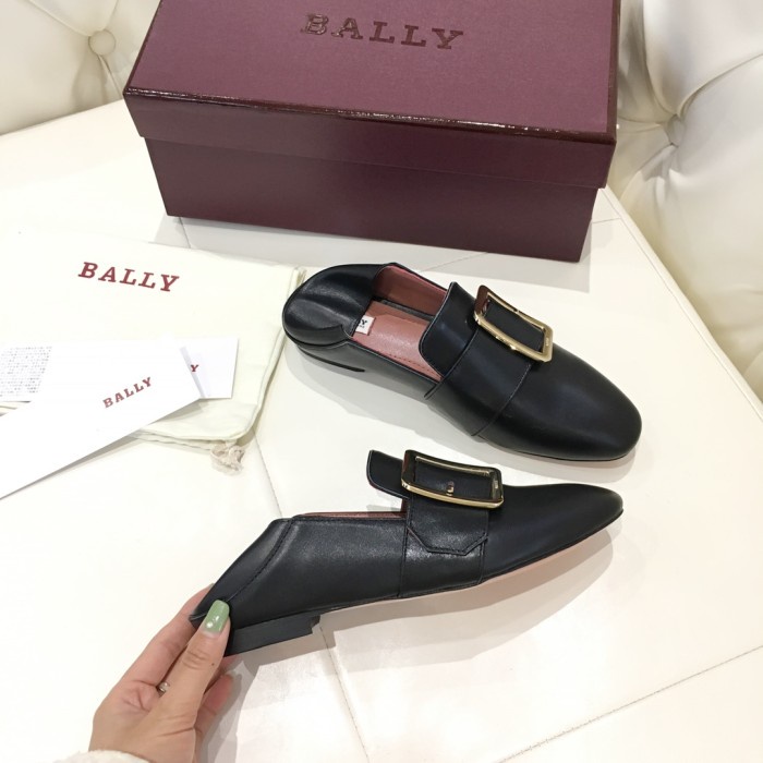 Wanita-Loafers- Sepatu Bally Janelle Mules Flats - Black, 35 -Loafers-Wanita.