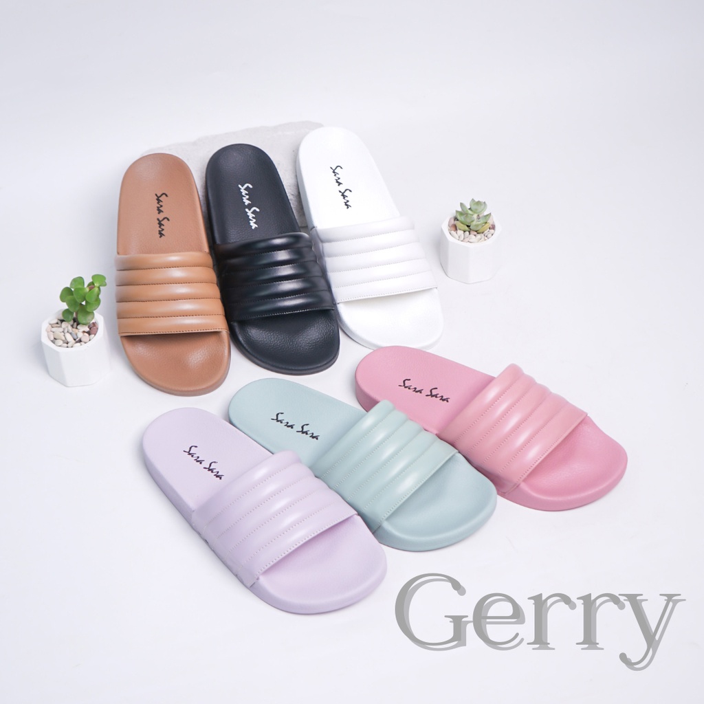 Sara Sara GERRY Sandal Slop Wanita Kekinian Sendal Slide Wanita Sandal Rumah Bahan Karet Anti AIr