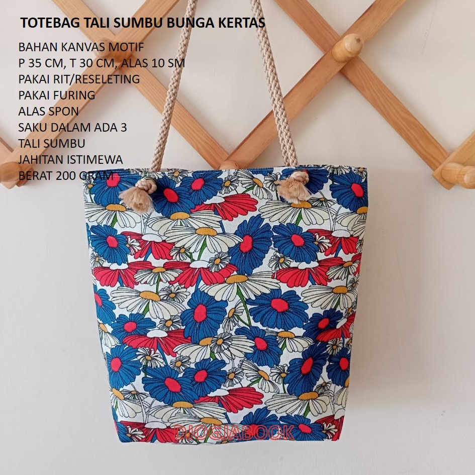 TAS KANVAS TAS WANITA TOTEBAG KANVAS SUMBU BUNGA KERTAS DJOGJABOOK