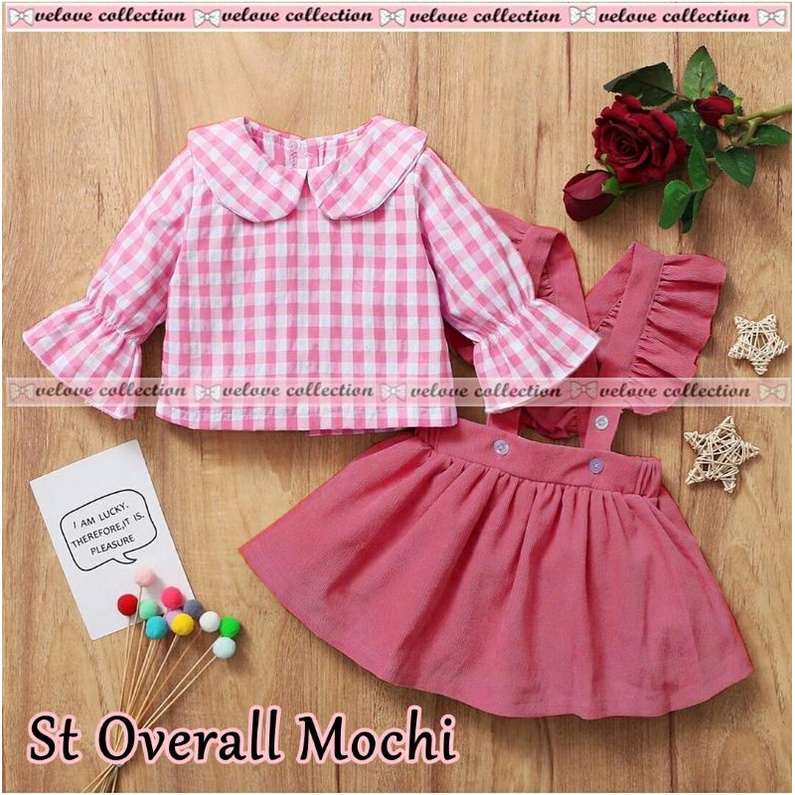 SET OVERALL MOCHI KID / SETELAN BAJU anak perempuan Korea/ SETELAN OVERALL ANAK usia 3-5Tahun BAJU ANAK LUCU MODEL LUCU