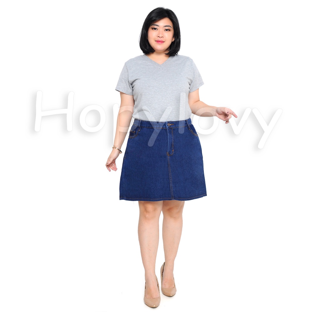 HOPYLOVY JUMBO Rok Midi Jeans Wanita Skirt Resleting Mikha